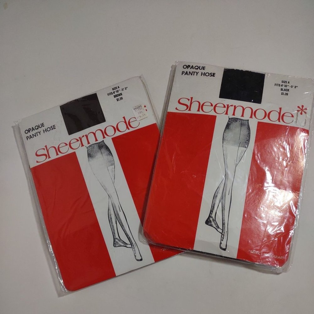 2 Packs 1960s Vintage Sheermode Opaque Nylons Pantyhose Black & Brown Size A